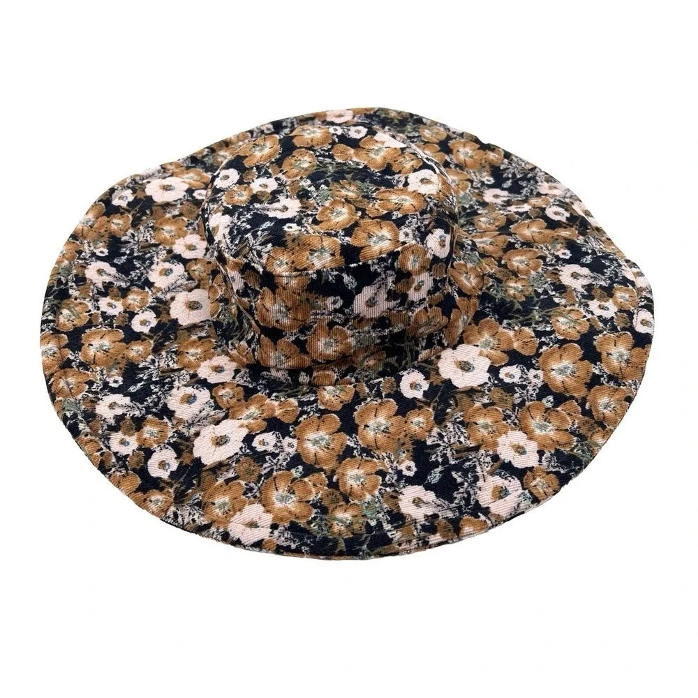 Anthropologie Corduroy Boho Floral Print Wide Brim Bucket Hat